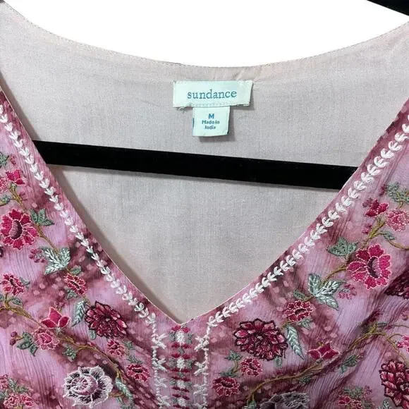 240 Sundance Gemi Embroidered Floral Pink Tie-Dye Boho Midi Dress (Medium, EUC) - Picture 5 of 5